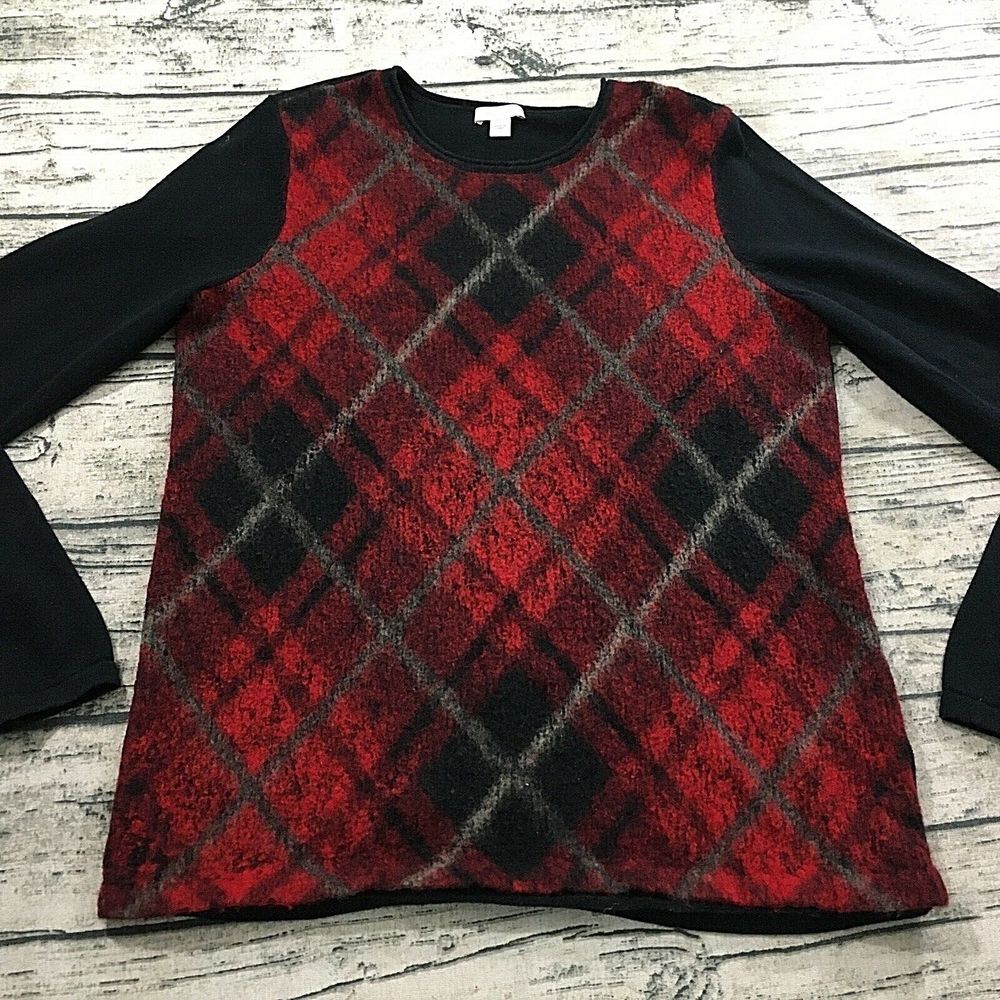 J. Jill Womens Wool Blend Tartan Argyle Plaid Sweater S Small Long Sleeve Red - Picture 3 of 9